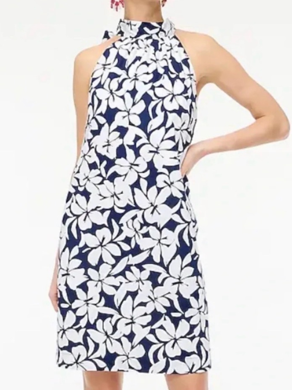 J.crew Factory Navy White Floral Halter Neck Dress
